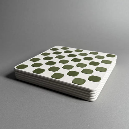 A view of a 3d printed green and white chess board